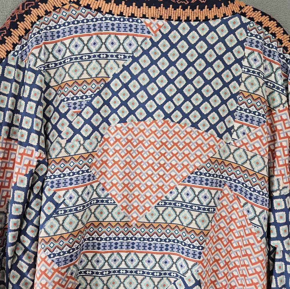 Tolani Collection O/S Kimono Duster Cardigan Boho Open Front Floral & Geometric - Picture 10 of 10